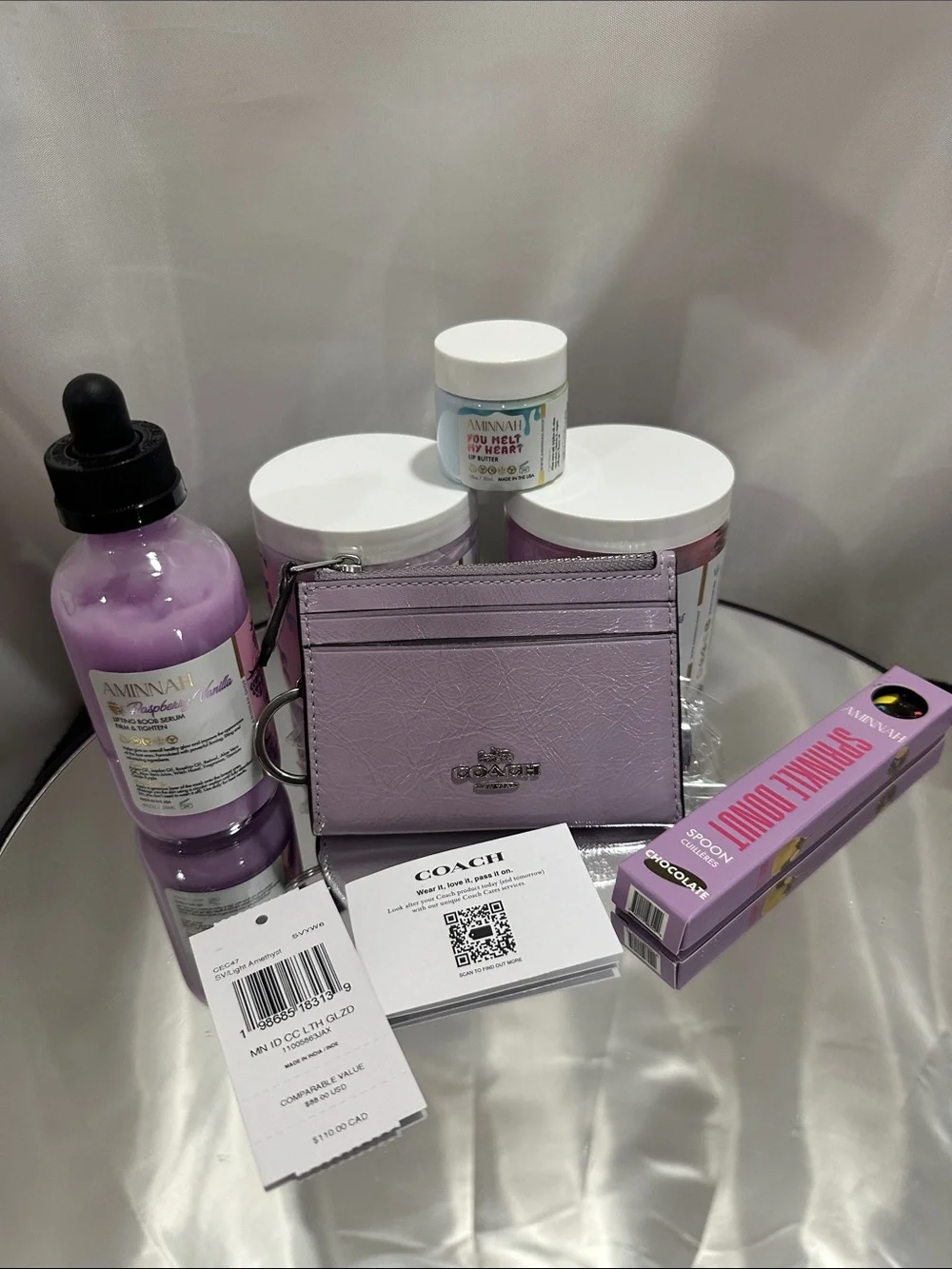 Coach Lilac Patent Card Holder with Key Ring NWT & Aminnah bundle